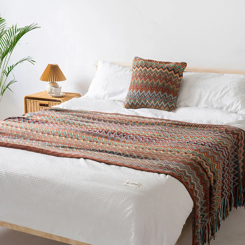 Knitted Cushion Cover Soft Boho Orange Green Flocking Pillow Case 45cmt45cm for Home Decoration Living Room Bed Room