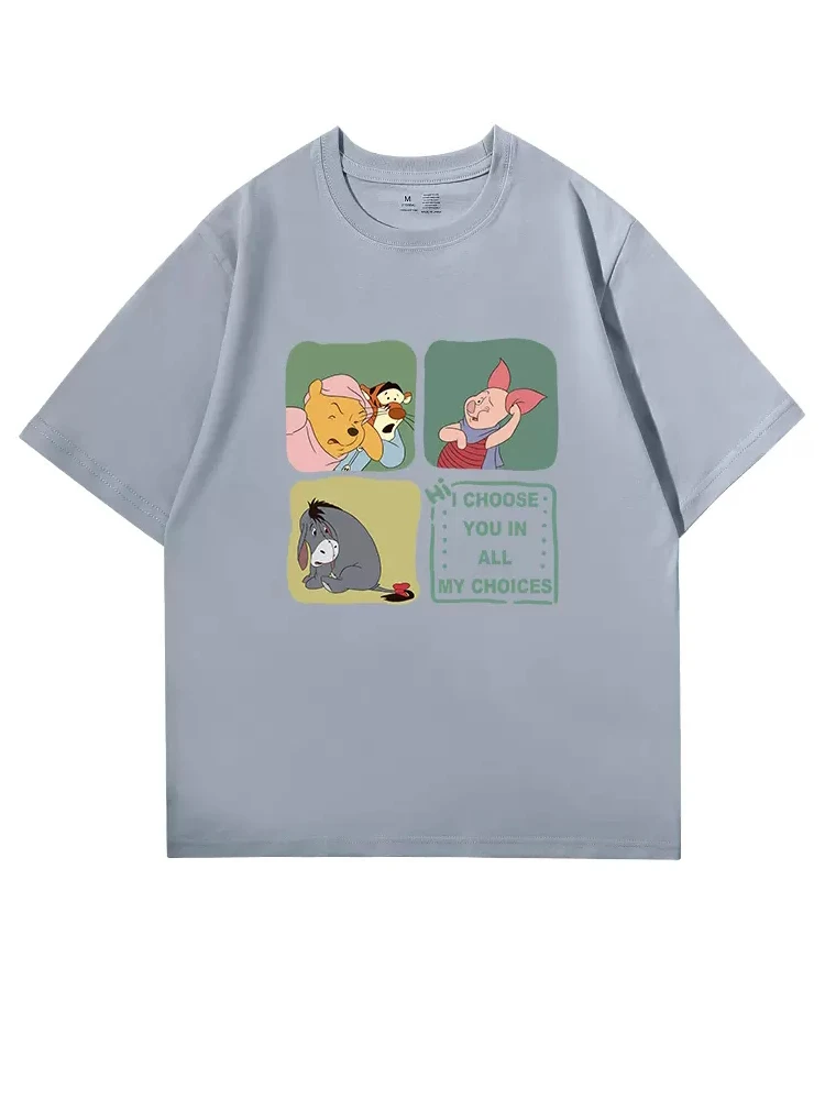 Imagem -04 - Disney Chic Winnie The Pooh Bear Eeyore Donkey Leitão Tigrão dos Desenhos Animados Imprimir T-shirt Mulheres O-neck Manga Curta Tee Tops 13 Cores