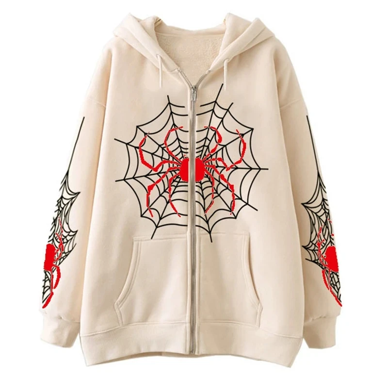 Druk 3D Spider Web Y2K zamek wysokiej jakości gotyckie Ins damskie bluzy i bluza luźne, ponadgabarytowe Harajuku HighStreet Streetwear