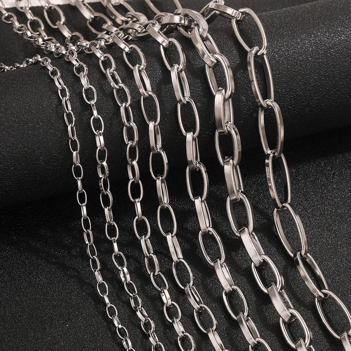 1M 3-9MM Wide Stainless Steel Clasp Chain for DIY Steel Color Necklace Bracelet Jewelry Making Accessories Connector Wholesale image 4