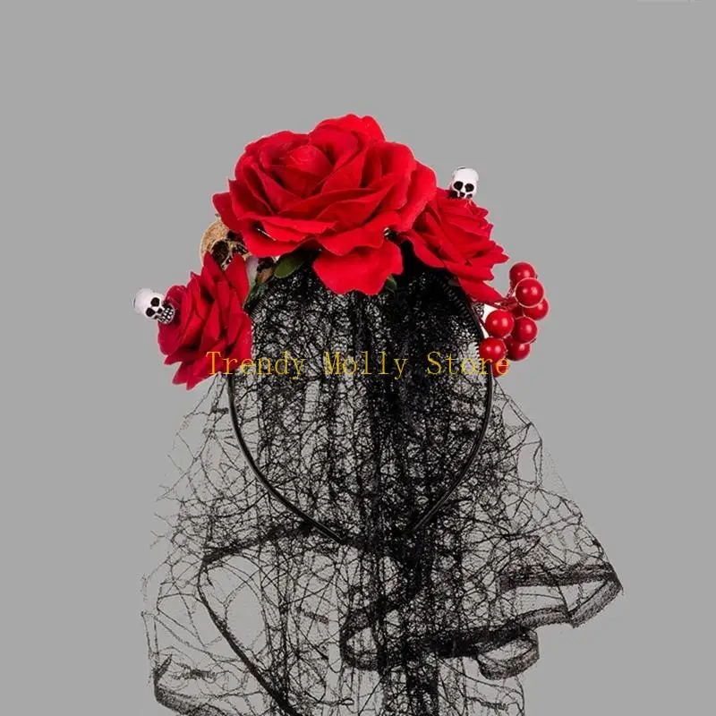 N5kb Vintage Halloween Halloween Fiori artificiali Fiori velo Capelli per oggetti scena
