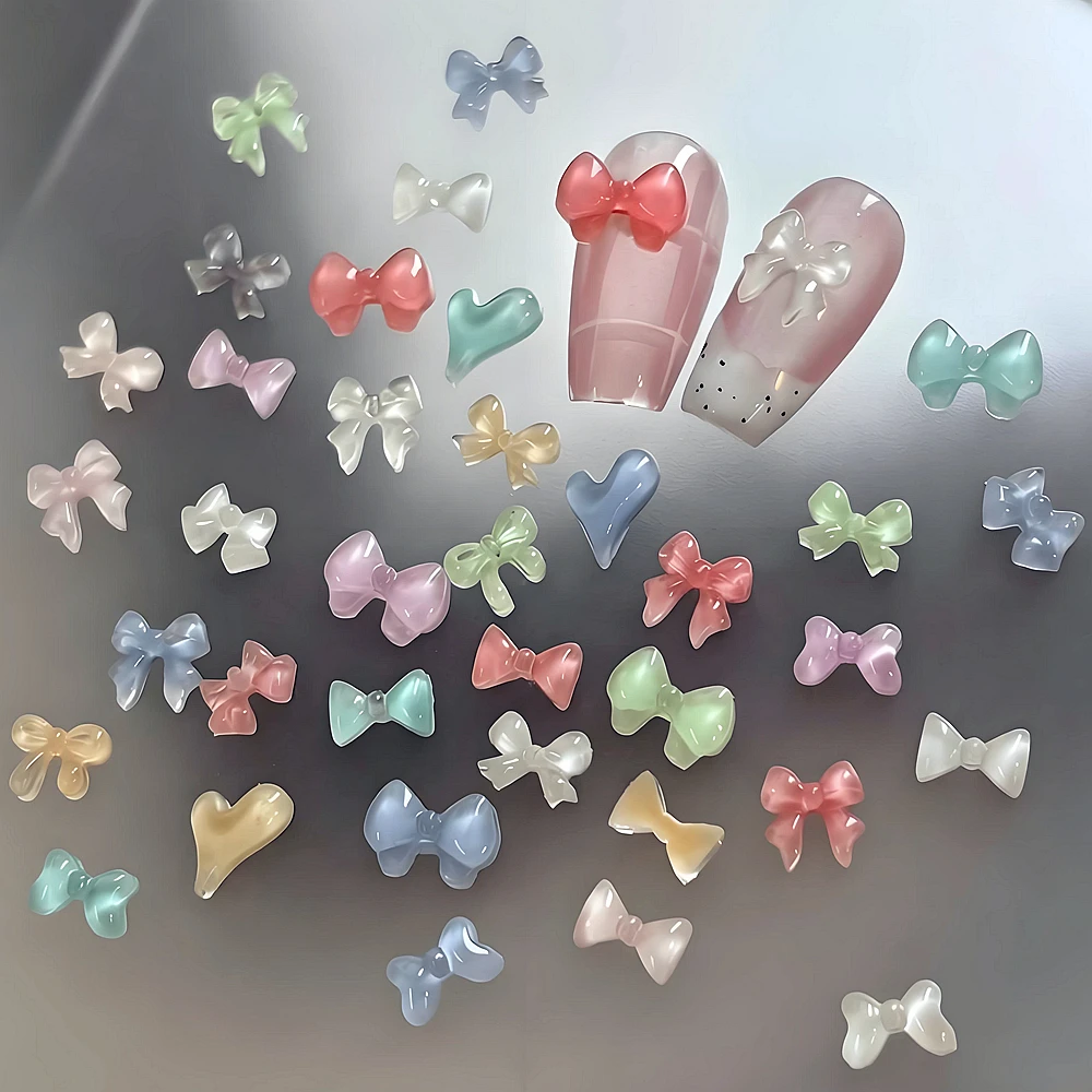 100PCS Mini 3D Acrylic Nail Art Ice-transparent Bow Charms Accessories For Manicure Decor Nails Decoration Design Supplies Tool