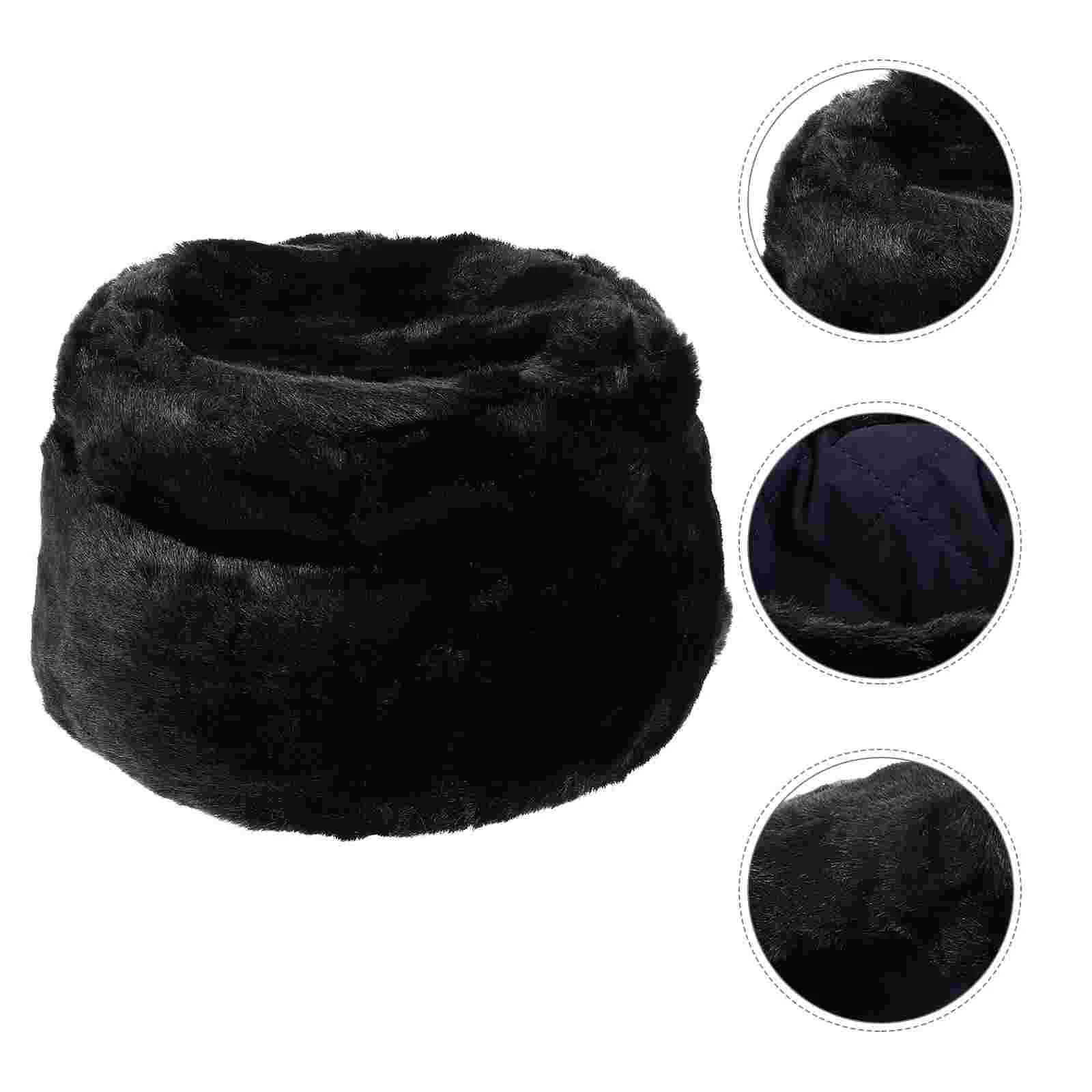 

Elderly Cotton Hat New Year Faux Fur Headwear Cap Artificial Black Plush Imitation Winter Elegant