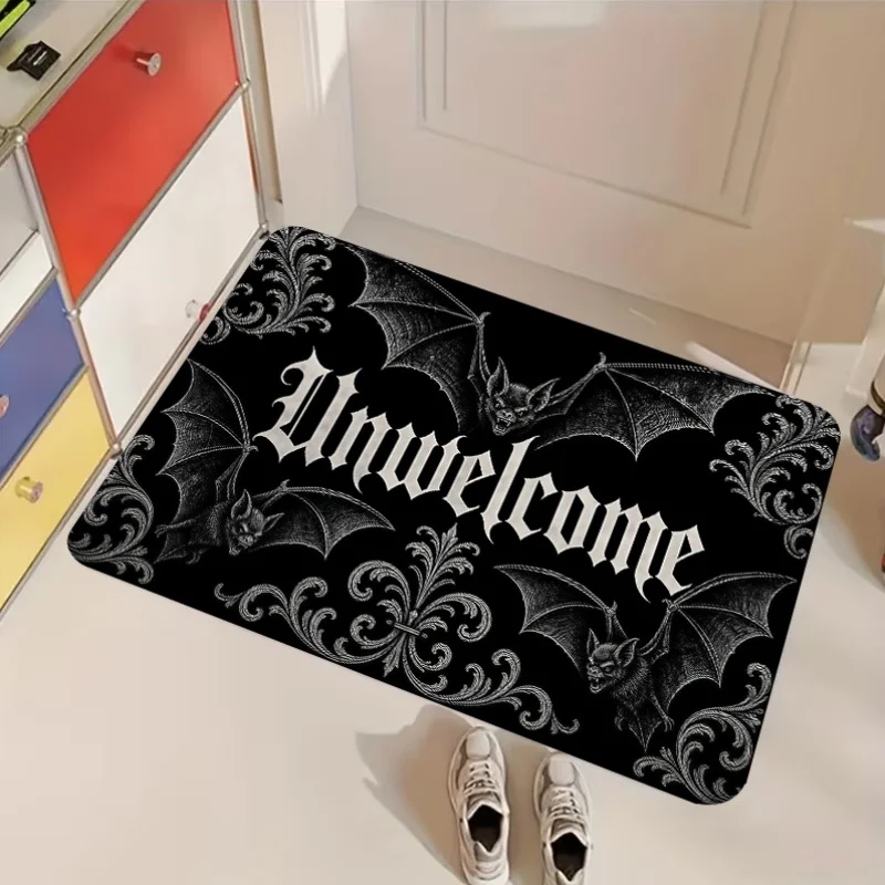 Unwelcome Vintage Bat Halloween Doormat Back Door Kitchen Floor Mat Porch Hallway Front Door Entryway Bedroom Floor Yard
