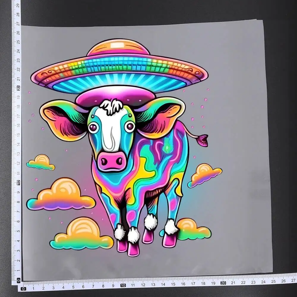 25cm Cartoon Aliens UFO Universe Iron On Heat Transfer Sticker DTF Iron On Transfer Patches For Clothes T-shirt Appliques