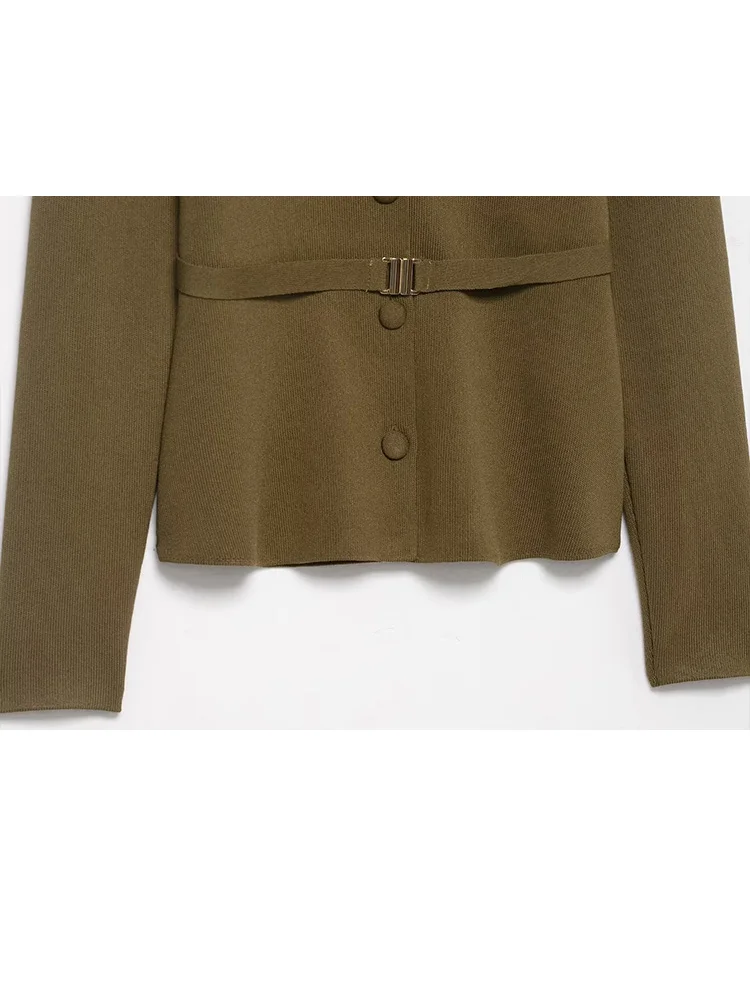 HH Women Autumn Winter Fashion Warm Solid Two-piece Set Long Sleeve Belt Single-breasted Knitted Coat+Split Hem Midi Skirt Set image 5