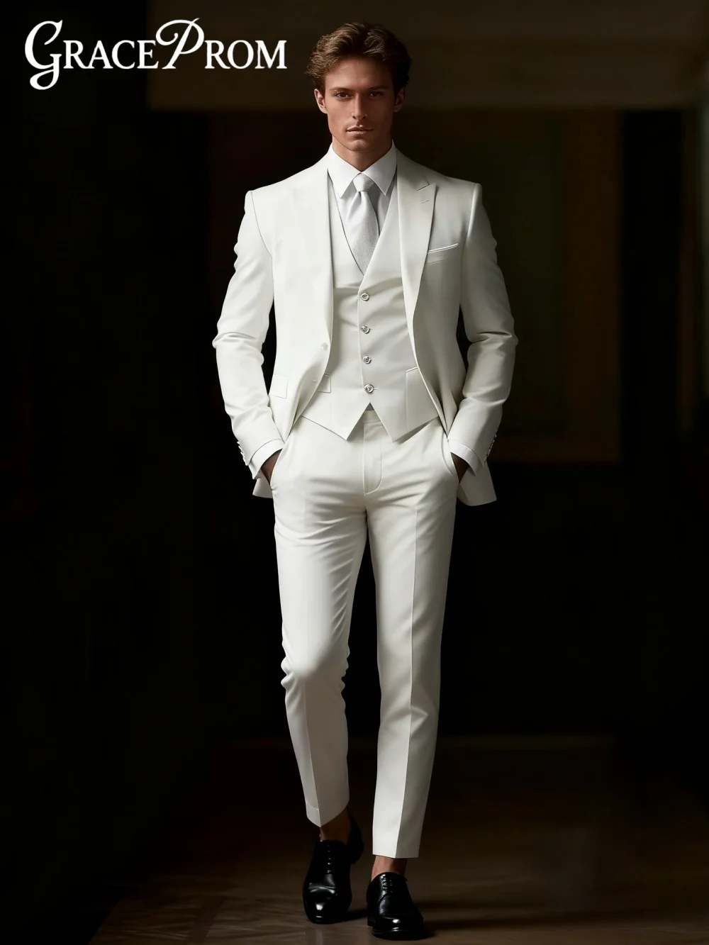 

Gentleman's Men's Suit 3PCS For Wedding Formal Solid Suit Including Jacket, Vest, Pants For Party Classic Occasion Clothing