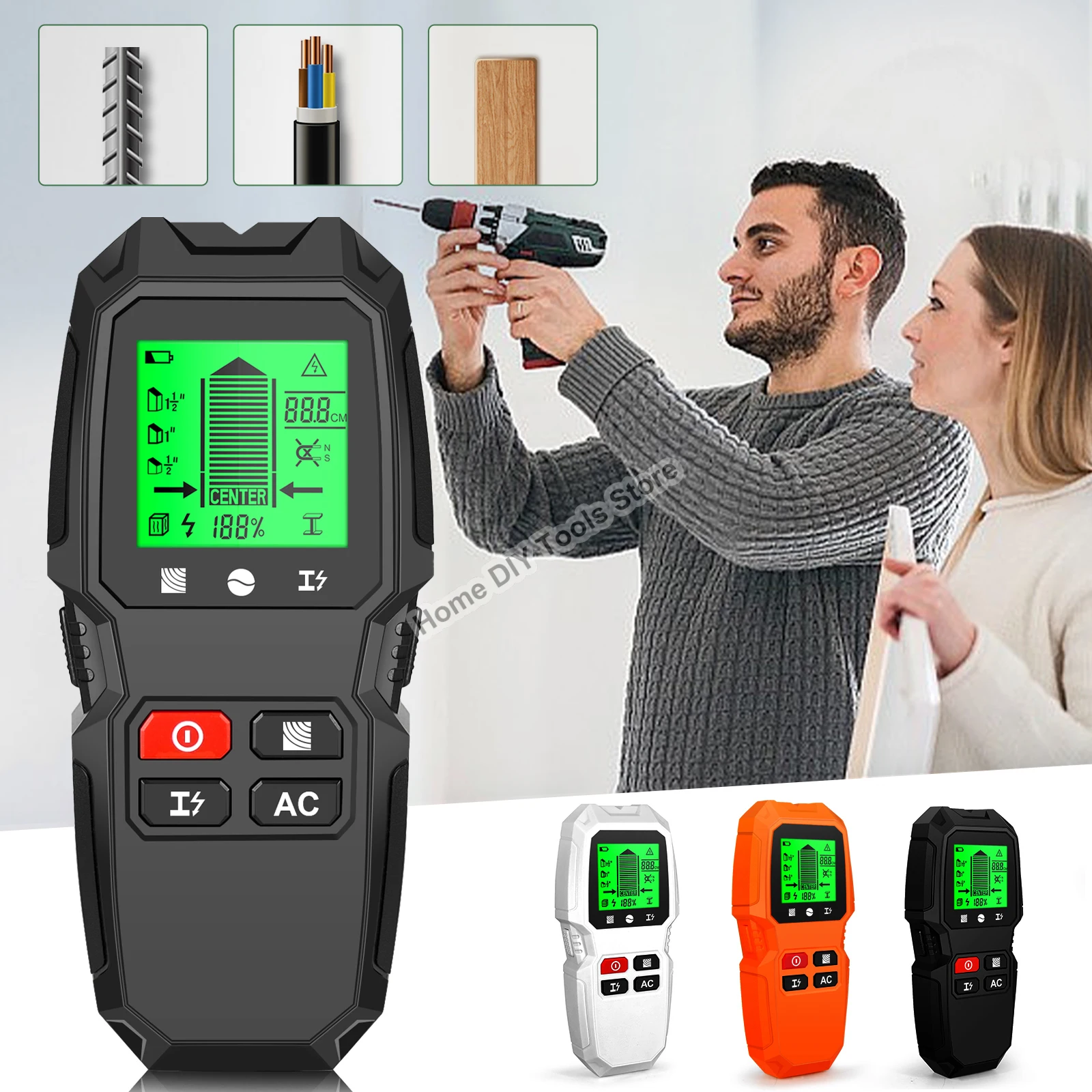 5 in 1 Stud Finder Wall Detector AC Wall Scanner Hidden Line Finding Cable Wires Depth Tracker Digital Backlit LCD Display