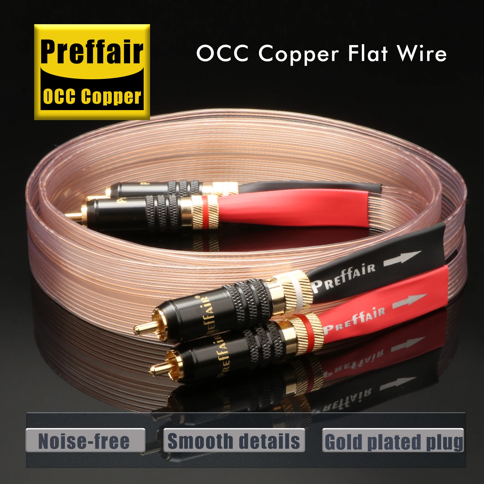 Preffair Pair 99.99998% OCC PSC Copper Flat RCA Interconnect Cable with RCA to RCA Audio Cables