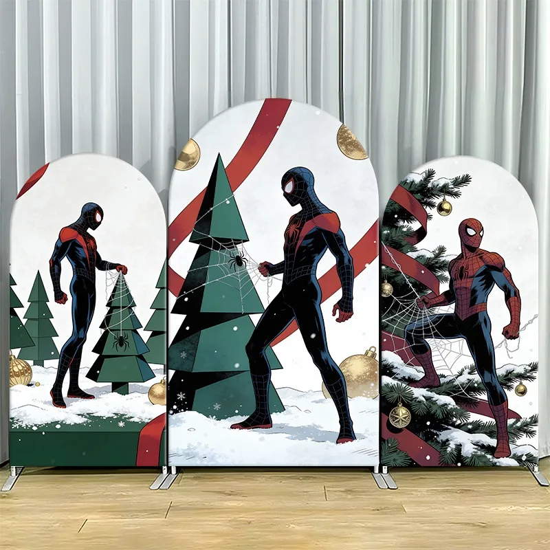 

Arch Backdrop Cover Single Side Spider Man Holiday Christmas Trees Snow Ornaments Party Decoration Photo Booth Background Props