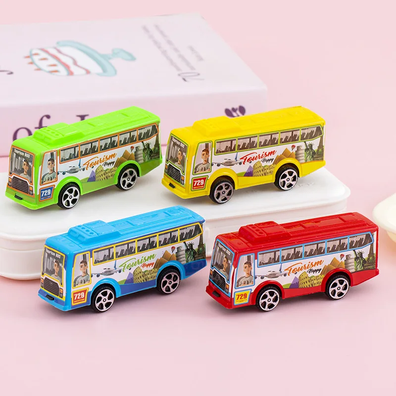 5 個子供プラスチックおもちゃの車ミニシミュレーションカラフルなバス車のおもちゃ落下耐性男の子プルバック車のおもちゃパーティーの好意