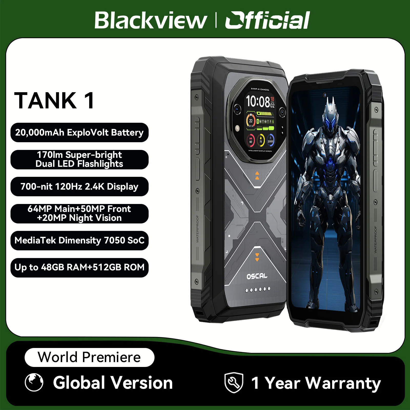 BlackviewOSCALTANK15GRuggedSmartphone,20000mAh/55W,6,78"FHD+120HzDisplay,MTK7050,AndroidCamera,IP68/IP69K/GPS/NFC-AliExpress509