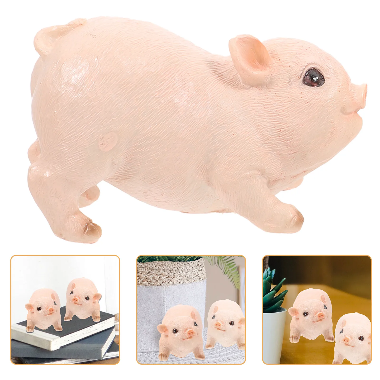 2Pcs Resin Pig Sculpture Small Pig Ornament Simulation Desktop Decoration Cartoon Animal Cognition Learning for Kids Gift