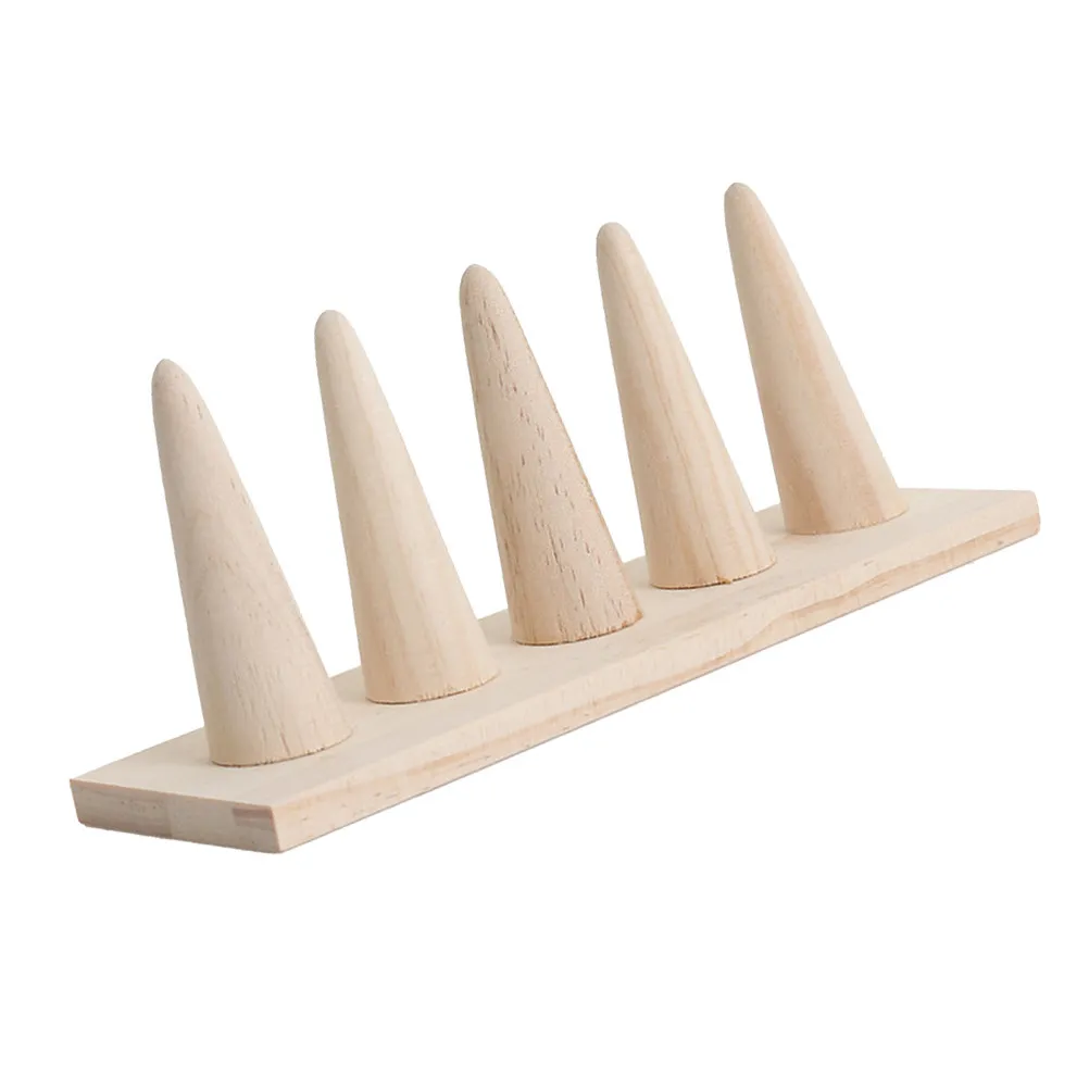 

Solid Wood Ring Holder Cone Shape 5 Rings Jewelry Display Organizer Storage Rack for Home Bedroom Dresser Decoration Jewelry