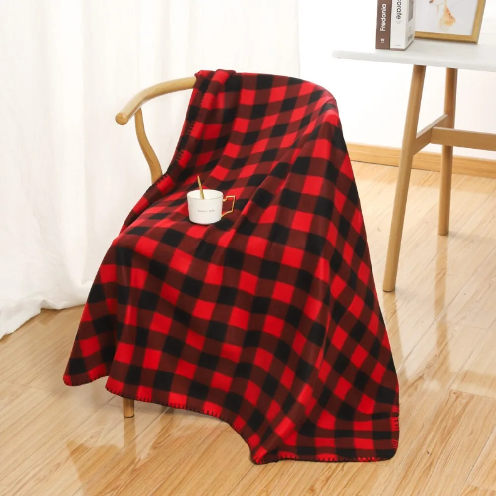 طبقة مزدوجة أحمر أسود منقوشة الفانيلا بطانية للسيارة مكتب قيلولة دافئة لينة رمي للبالغين للجنسين الفراش الأريكة السفر