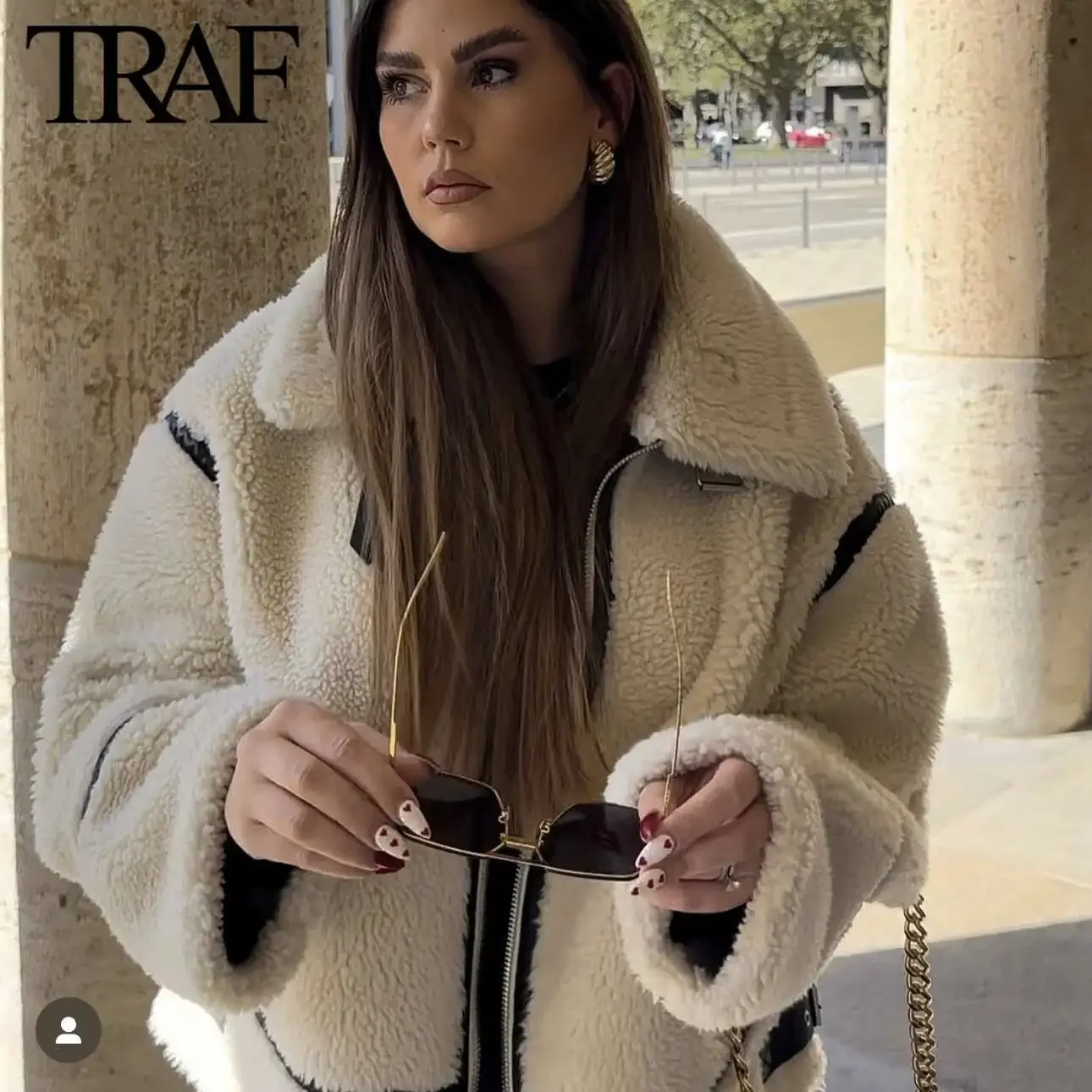 TRAF Faux Fur Jacket for Women Fashion Winter New Solid Color Long Sleeved Lapel Zip Pocket Warm Thick Jackets Short Coats