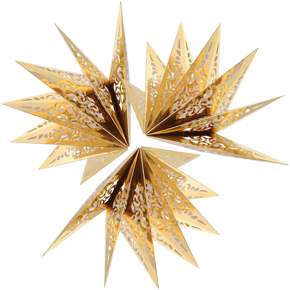

3Pcs Star Decorative Lampshade 45cm Golden Paper Lantern Desk Light Covers Hanging Pendant Star Light Shade Indoor Lighting