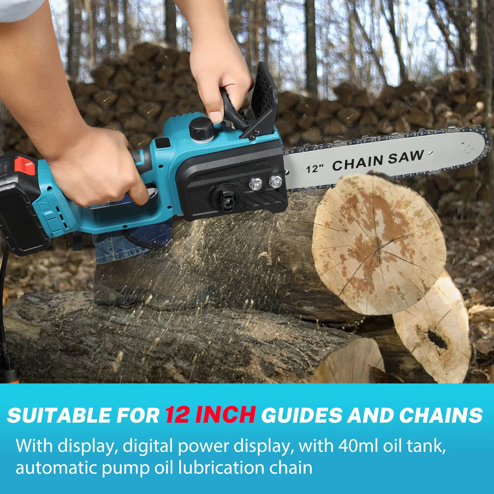 12/16 Zoll Bürstenlose Schnellverstellbare Akku-Kettensäge Handgehaltenes Garten-Holzschneidewerkzeug Kompatibel mit Makita-Batterien – Detail 15
