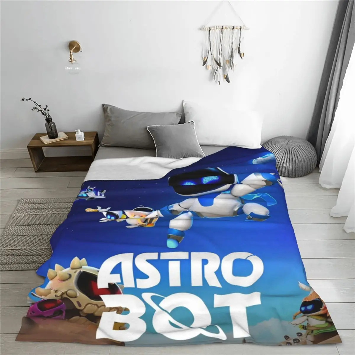 Game A-Astro-Bot Flannel Throw Blanket Cartoon Robert Blankets for Bedding Bedroom Soft Bed Rug