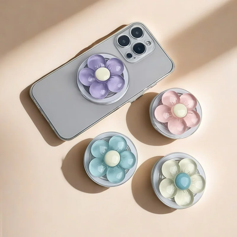 

Магнитная милая выдвижная ручка с цветочным принтом для Magsafe IPhone, прозрачная смола, держатель для телефона с цветком ярких цветов, складная подставка