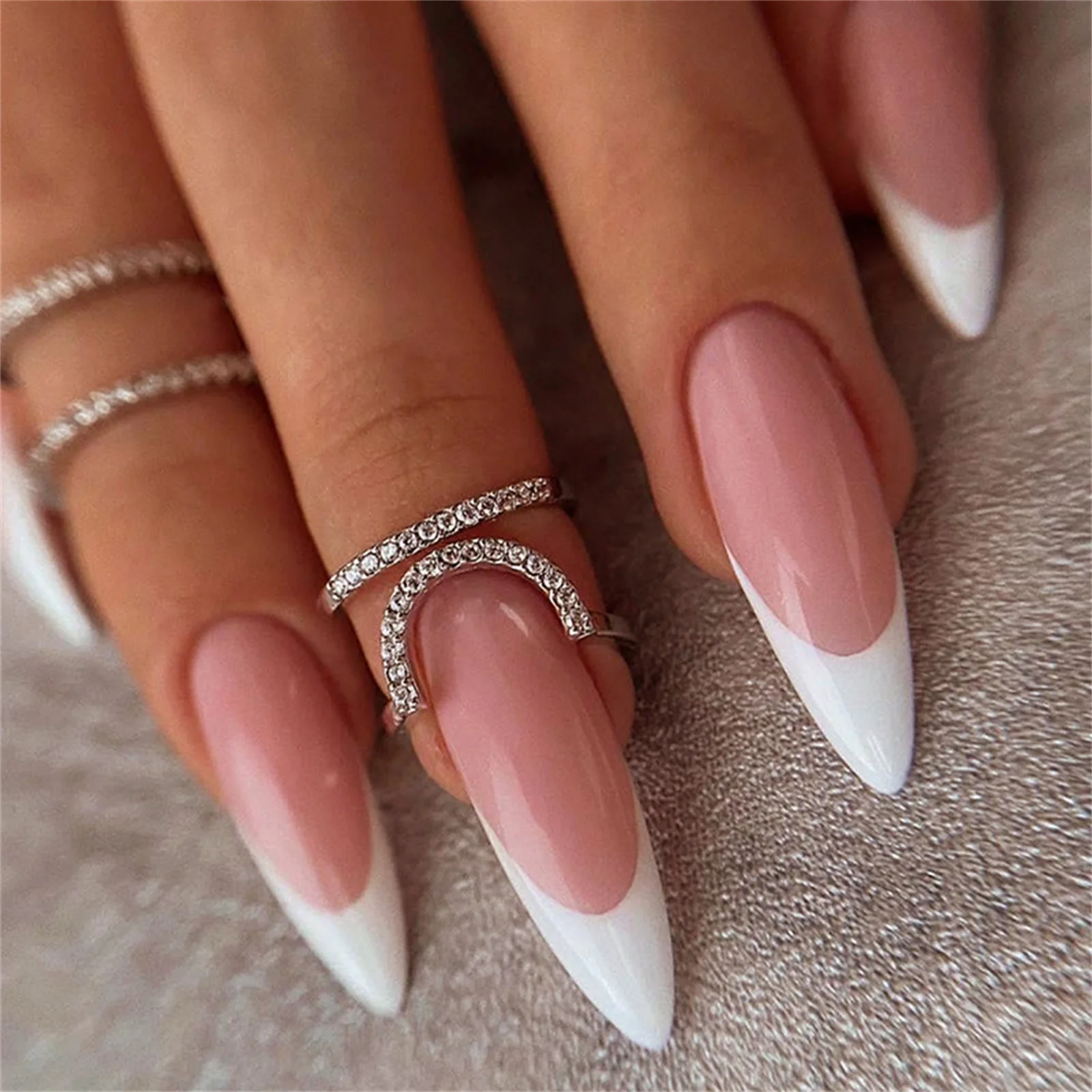 24pcs French Press On Nails Glossy Resin Stiletto False Nail Tips for Women Daily Party Wedding DIY Manicure Kit Durable