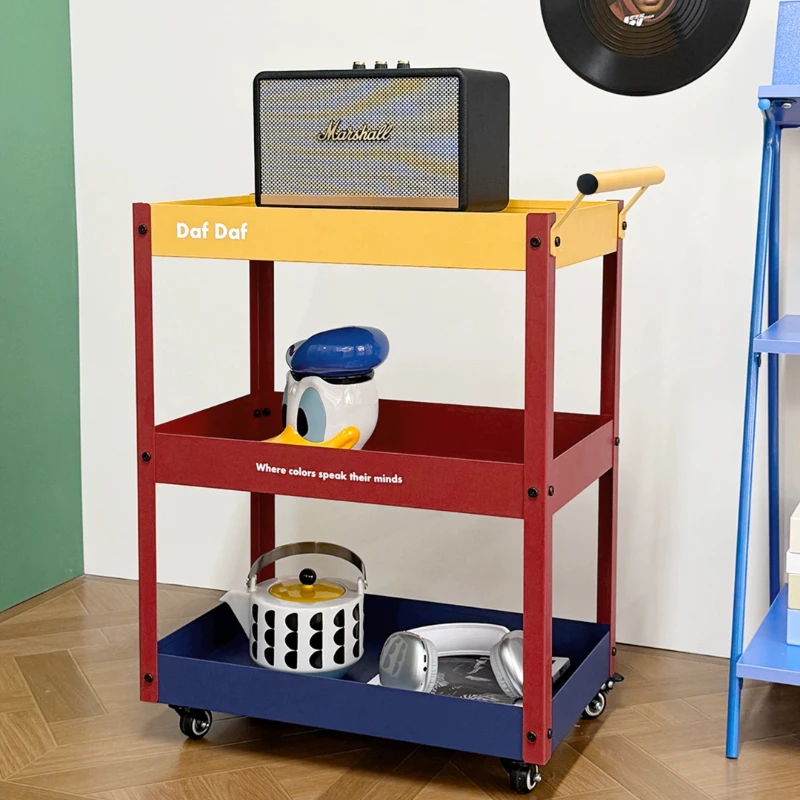Bauhaus Movable Storage Cart Colorful Dopamine Home Organizer Rack Living Room Coffee Tables Snack Plant Display Furniture