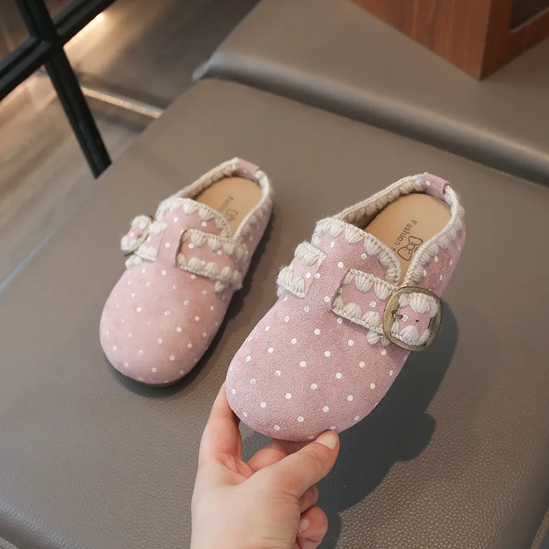 Kids Polka Dot Closed Toe Mules Slides, Girls Retro Birken Style Slip On Clogs, Lightweight Casual Outdoor House Walking Shoes