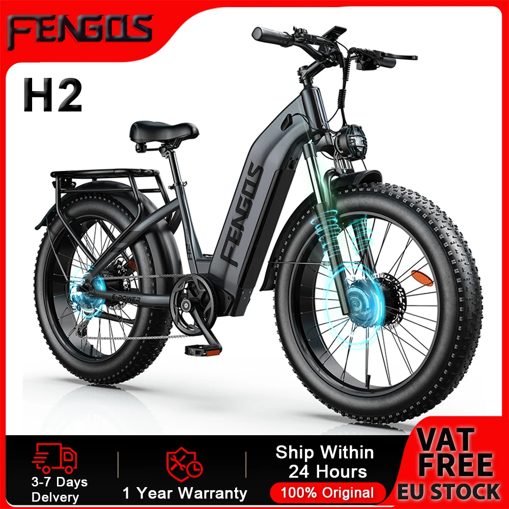 Bicicleta Eléctrica FENGQS H2, Batería de 52V20Ah, Bicicletas Eléctricas de Montaña, Motor Dual de 3000W de Potencia Máxima, Velocidad Máxima de 50 km/h, Neumáticos Gruesos de 26x4 Pulgadas