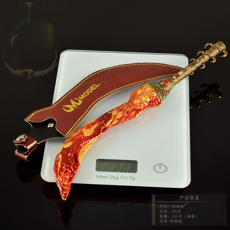 30CM EldenRing Toy Swords - Magma Blade, All-Metal Craft Ornament with Leather Sheath Game Collectible Curved Sword Replica