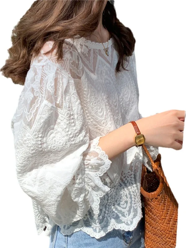 Elegancka długa bluzka z koronki dla kobiet, uniwersalna, przeciwstarzeniowa, markowa, luksusowa, nowość na jesień, do pracy.
