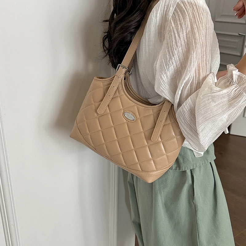 Luxury Designer PU Leather Tote Bag for Women Thread Underarm Handbags Lady Large Capacity Travel Shopping Single Shoulder Bag