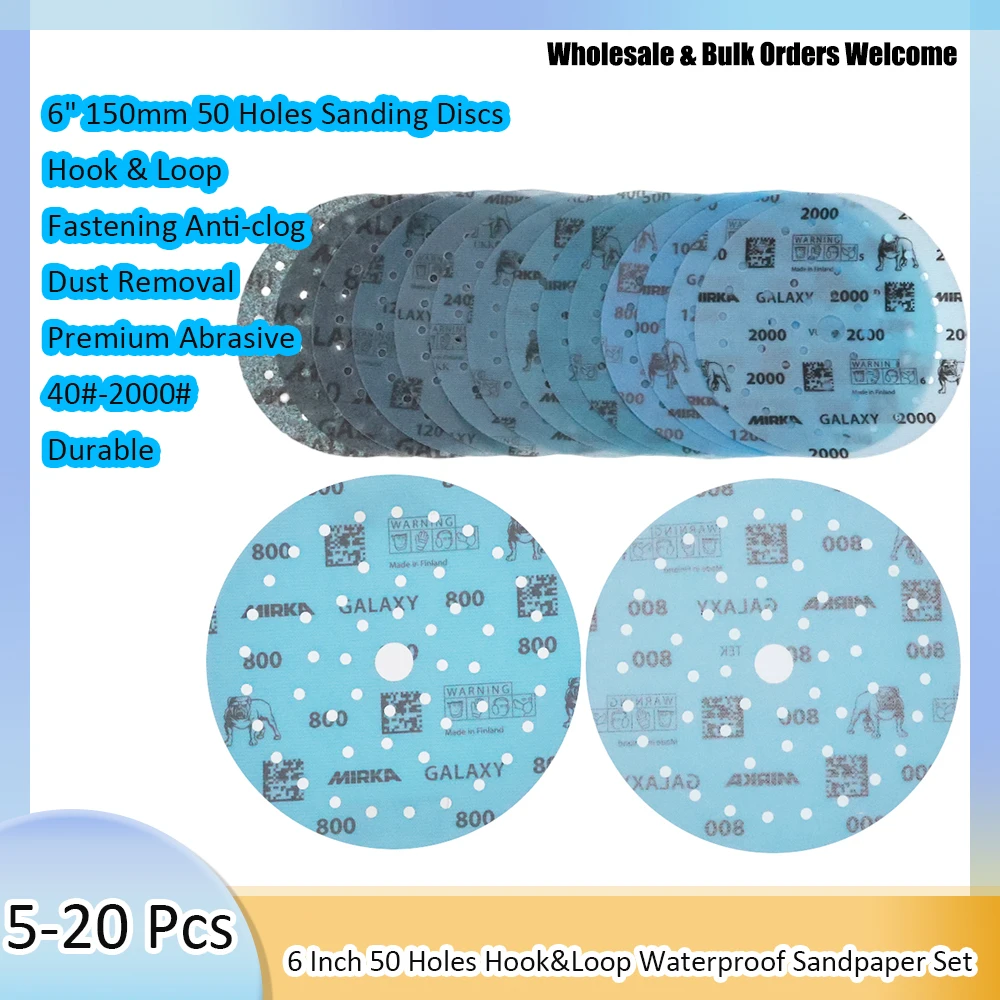 5-20Pcs 6Inch150mm Mirka Galaxy 50 HoleS Sanding Discs Hook&Loop Anti-Clog Sandpaper For Metal Paint Primer sanding Body filler
