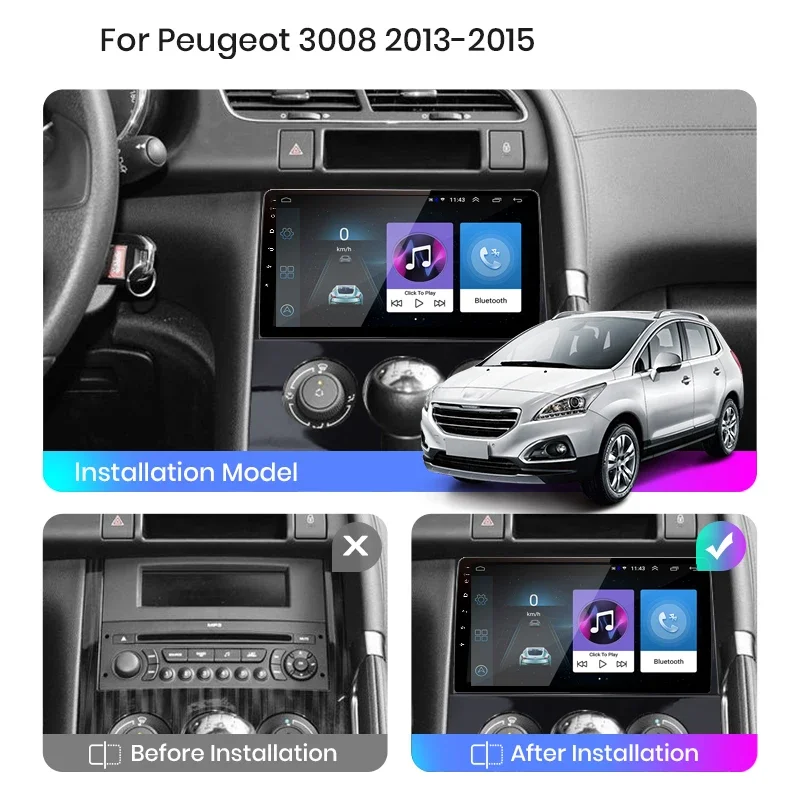 

Android 13 8GB+128GB Radio For Peugeot 3008 2009 2010 2011-2015 Car stereo Multimedia Player Carplay Auto GPS navigation 2DIN