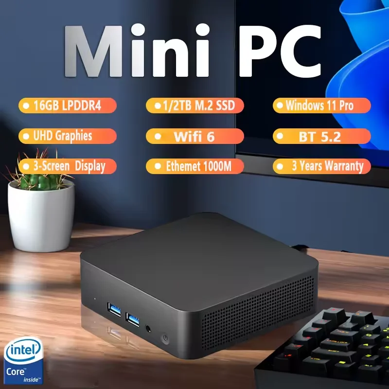 Mini PC Intel Core i9-8950HK/Core i3-6100U con Windows 11, 16GB DDR4, SSD M.2 de 1TB/2TB, PC portátil para juegos con gráficos UHD, Mini PC de escritorio