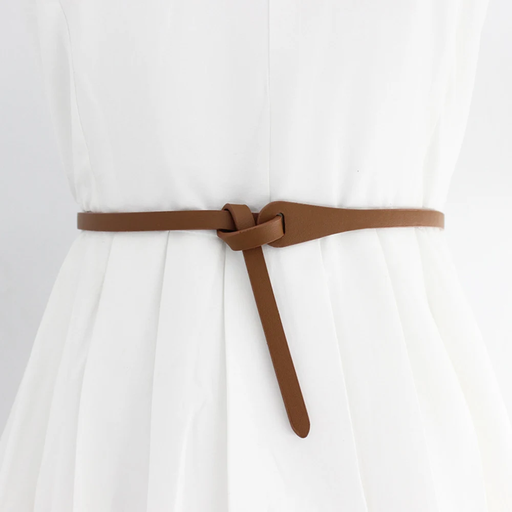 

New Soft Pu Leather Thin Knot Belts For Women Black Coffee Straps Belt Wild Long Dress Coat Accessories Lady Waistband