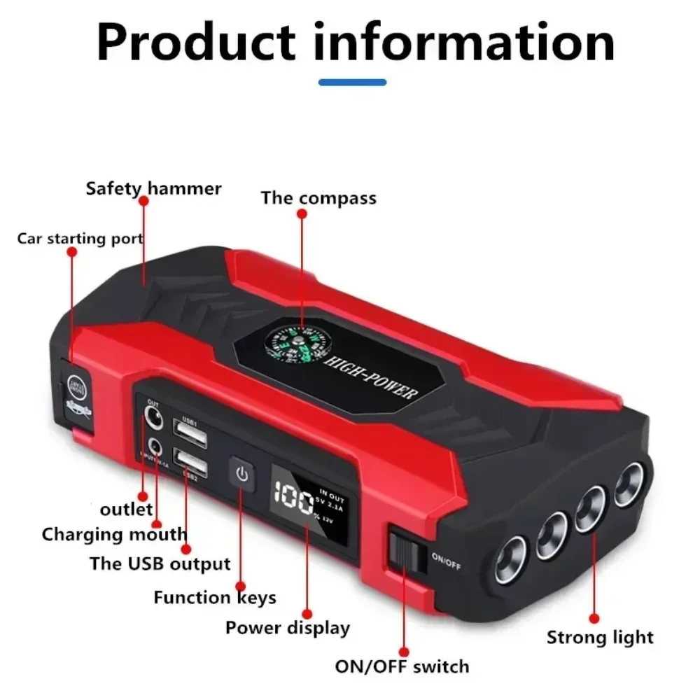 WTS 20000mAh portable car ROM jumper power bank with LED flashlight and charger, suitable for cars, motorcycles, boats