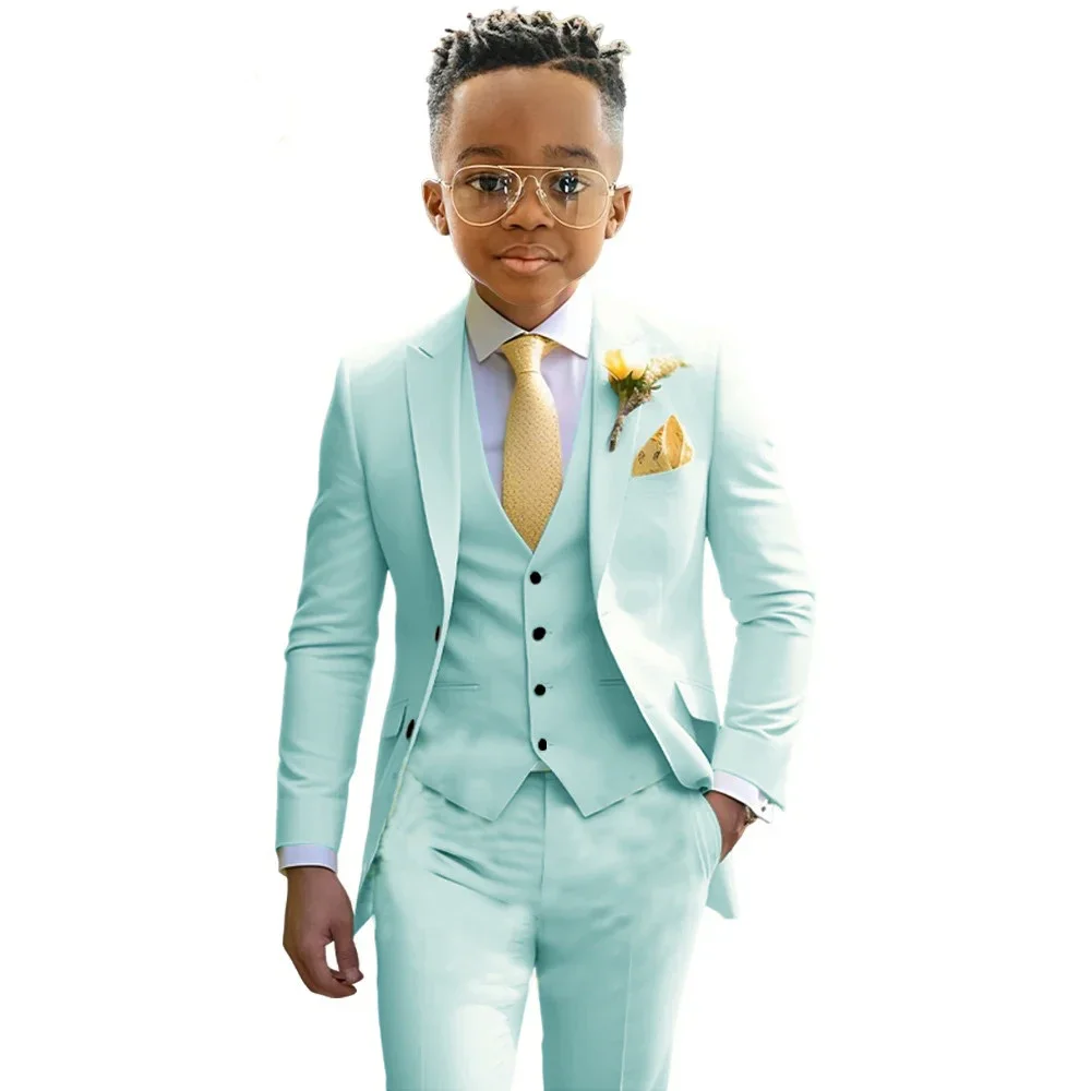 Boys Suit Mint Green Casual Blazer Slim Fit Young Clothes 3 Piece Set Kids Jacket Pant Vest Slim Fit Custom Wedding Tuxedo