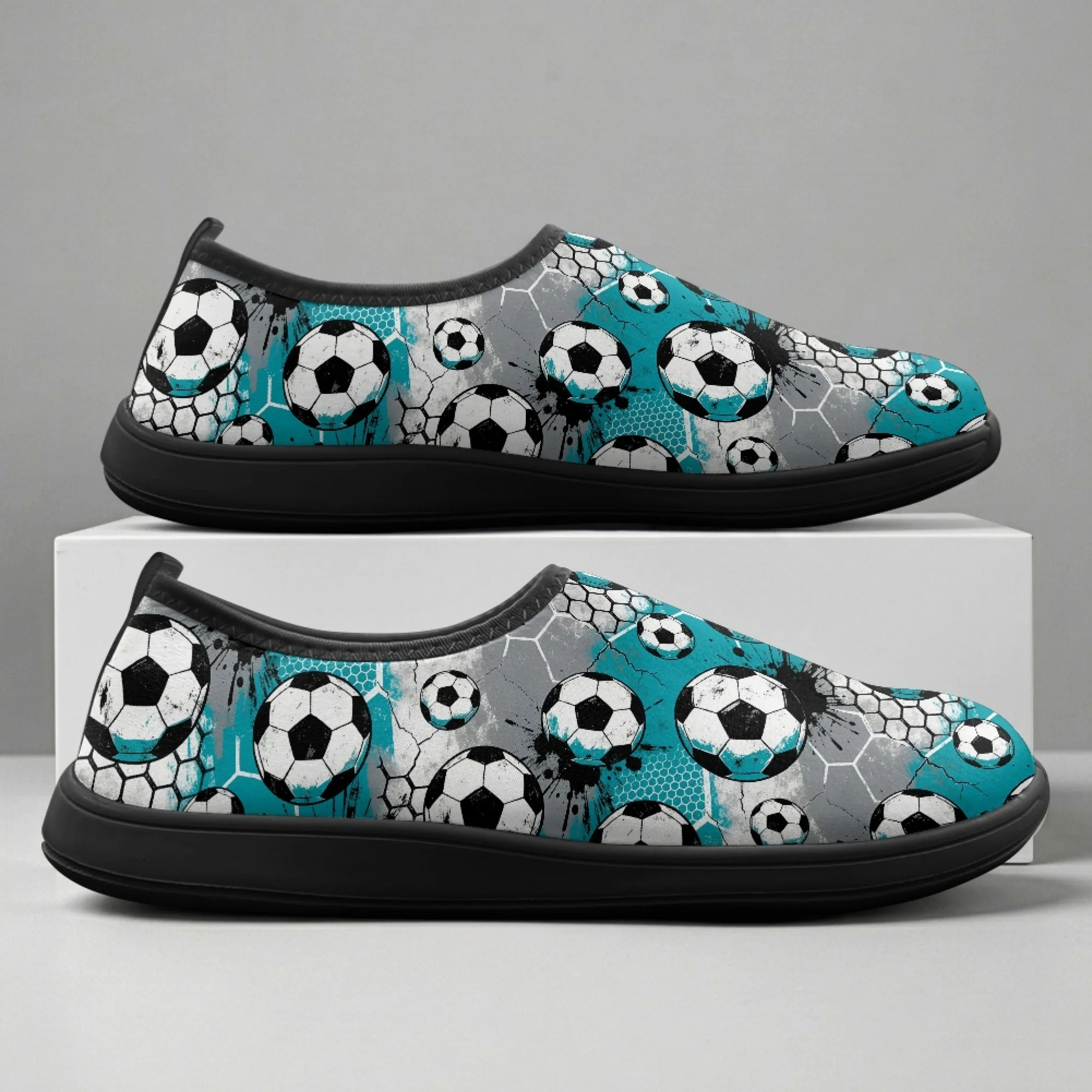 

XIXIRIMIDO Slip-on Wide-toed Shoes Soccer Print Men's Breathable Mesh Shoes Womens Fashion Summer Sneakers Walking Shoes 36-46