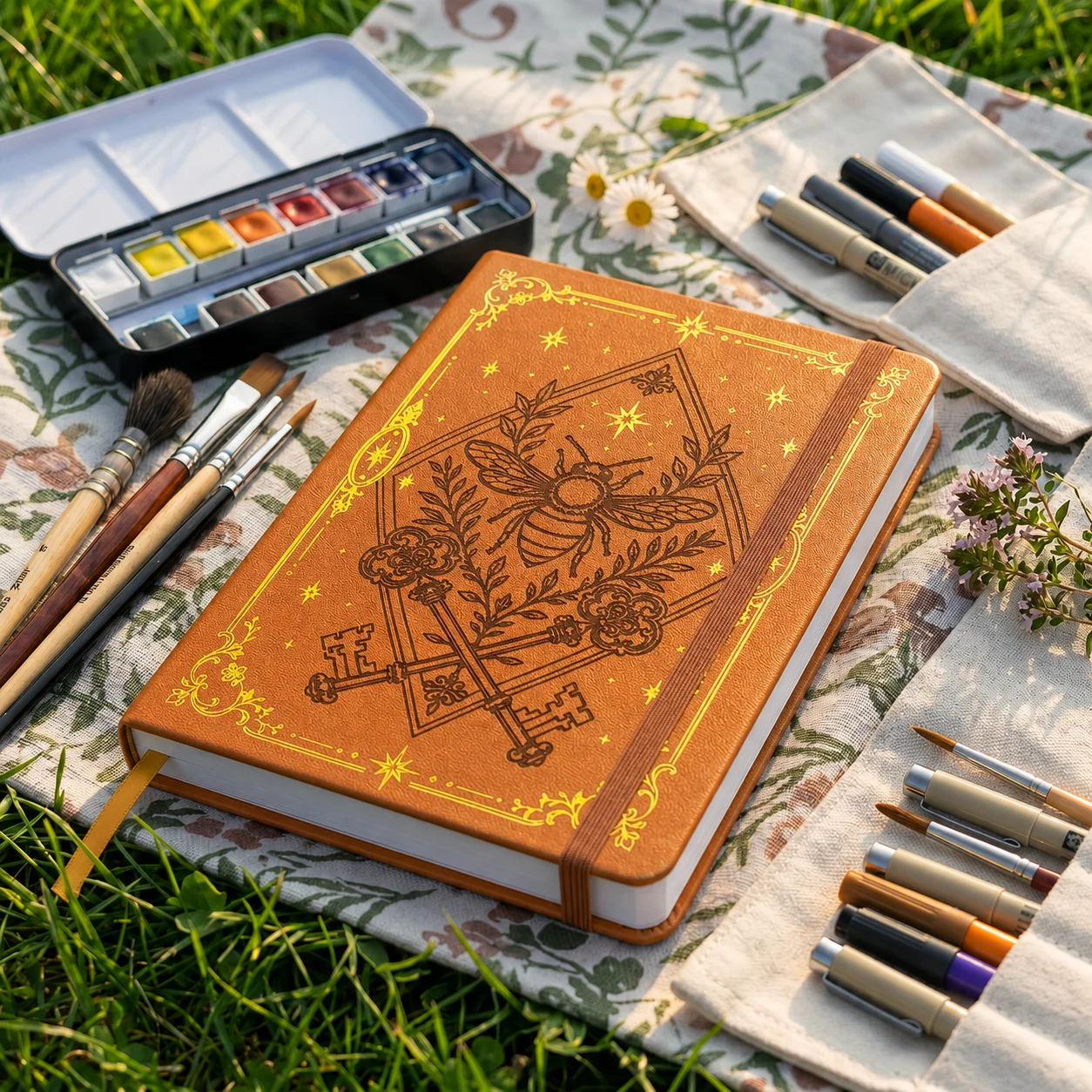A5 Dot Grid Notebook with 160GSM Thick Paper, P160 Numbered Pages, Vintage Bee PU Leather Hardcover Journal - view 4