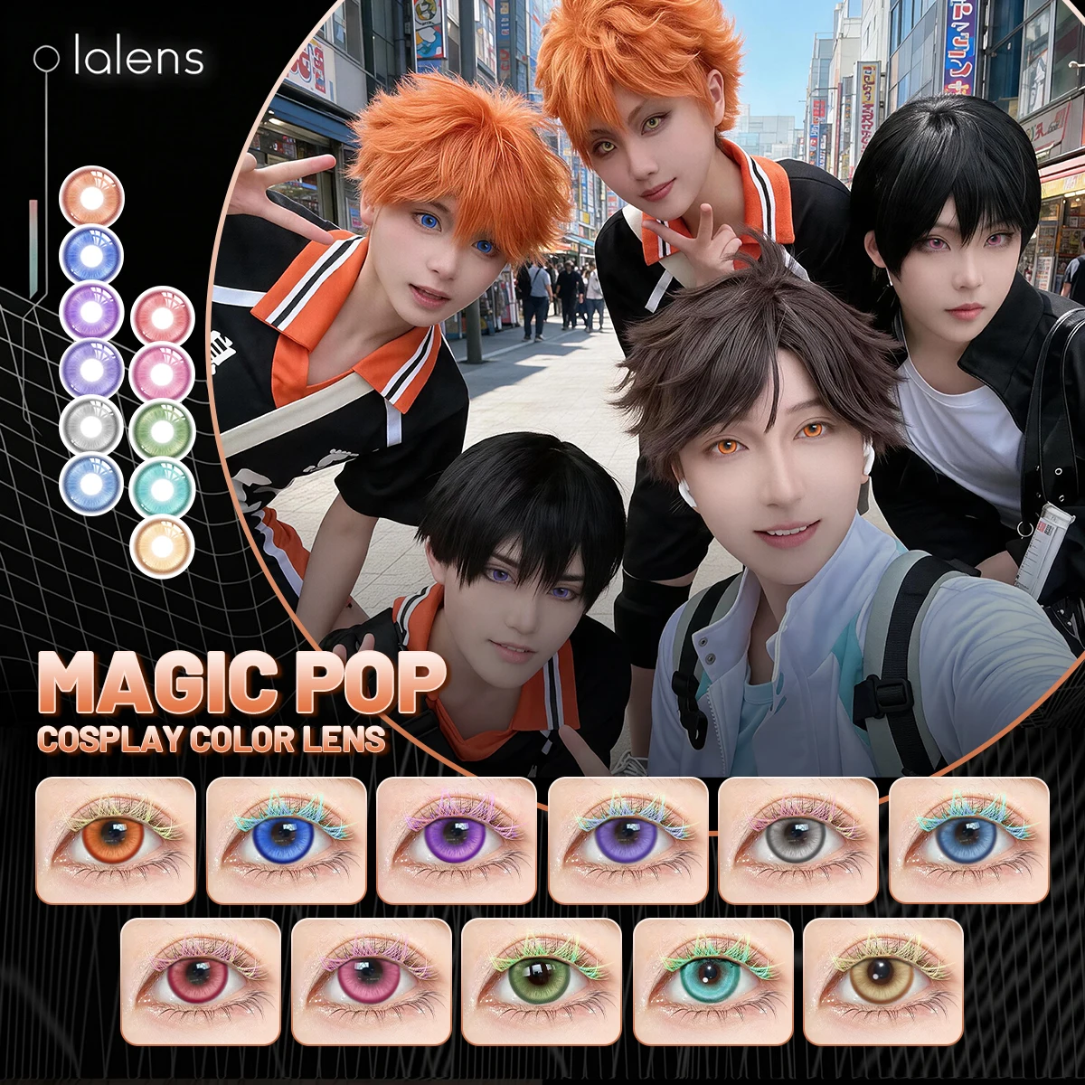 Lalens 2 Paar Magic Pop Rote Kontaktlinsen, Grüne Anime-Cosplay-Farblinsen, 6 Monate Nutzungsdauer, für Party, Halloween, Schönheit, Weiche Linsen