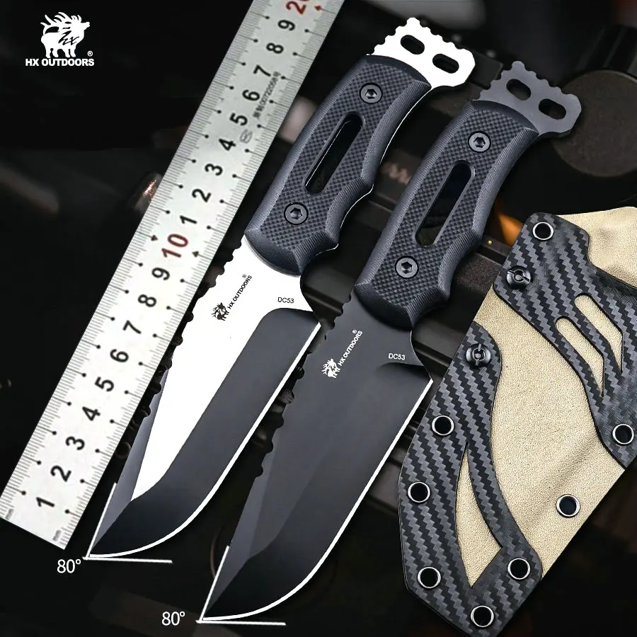 

HX OUTDOORS DC53 Camping Knives ,Straight Hunting Knives Rescue Knife Fishing Tool G10 Handle With Kydex Sheath Dropshipping