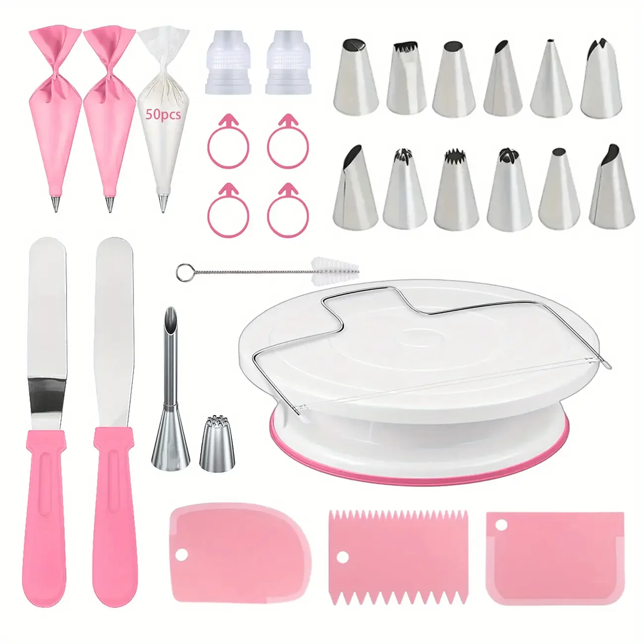 

80PCS Cake Decorating Set-Non-Slip Turntable with 14 Piping Tips, Scrapers & Tools for Professional DIY Baking Tools Accessories
