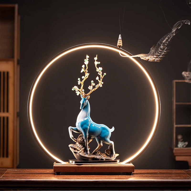 New Chinese-style large ceramic fortune deer ornament, plum blossom deer for living room, wine cabinet, entrance hall, office de