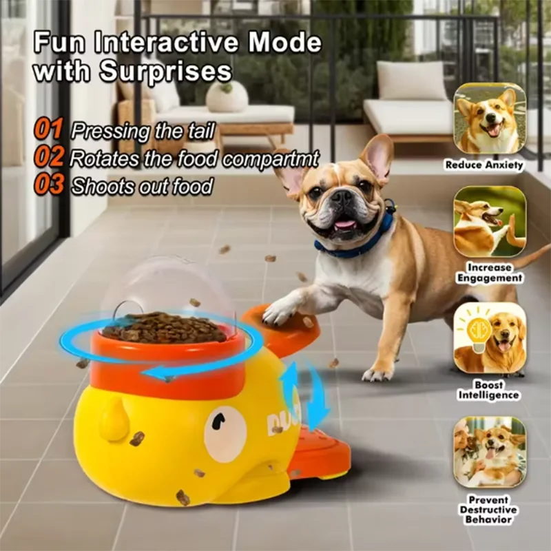 Brinquedo para Gatos e Cães, Pato Amarelo, Inteligência Animal, Autoentretenimento, Dispensador de Ração, Brinquedo com Liberação de Alimentos