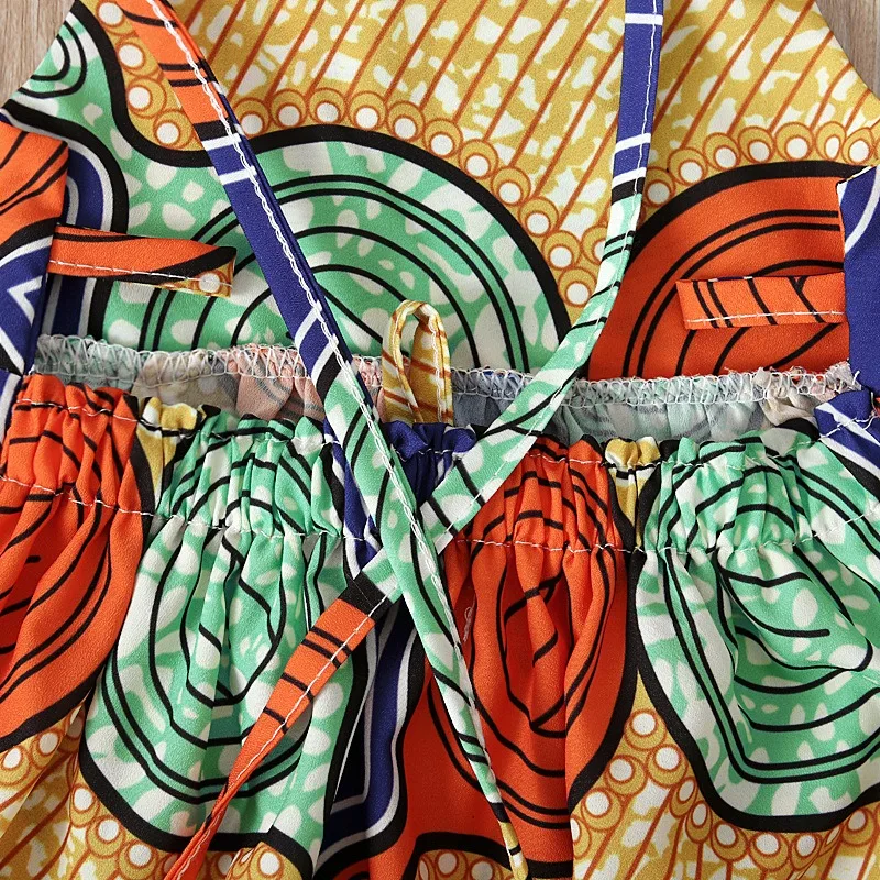Summer African Dresses for Girls Dashiki Children Clothes Ankara Fashion Floral Print Halter Long Dresses Kids African Clothes