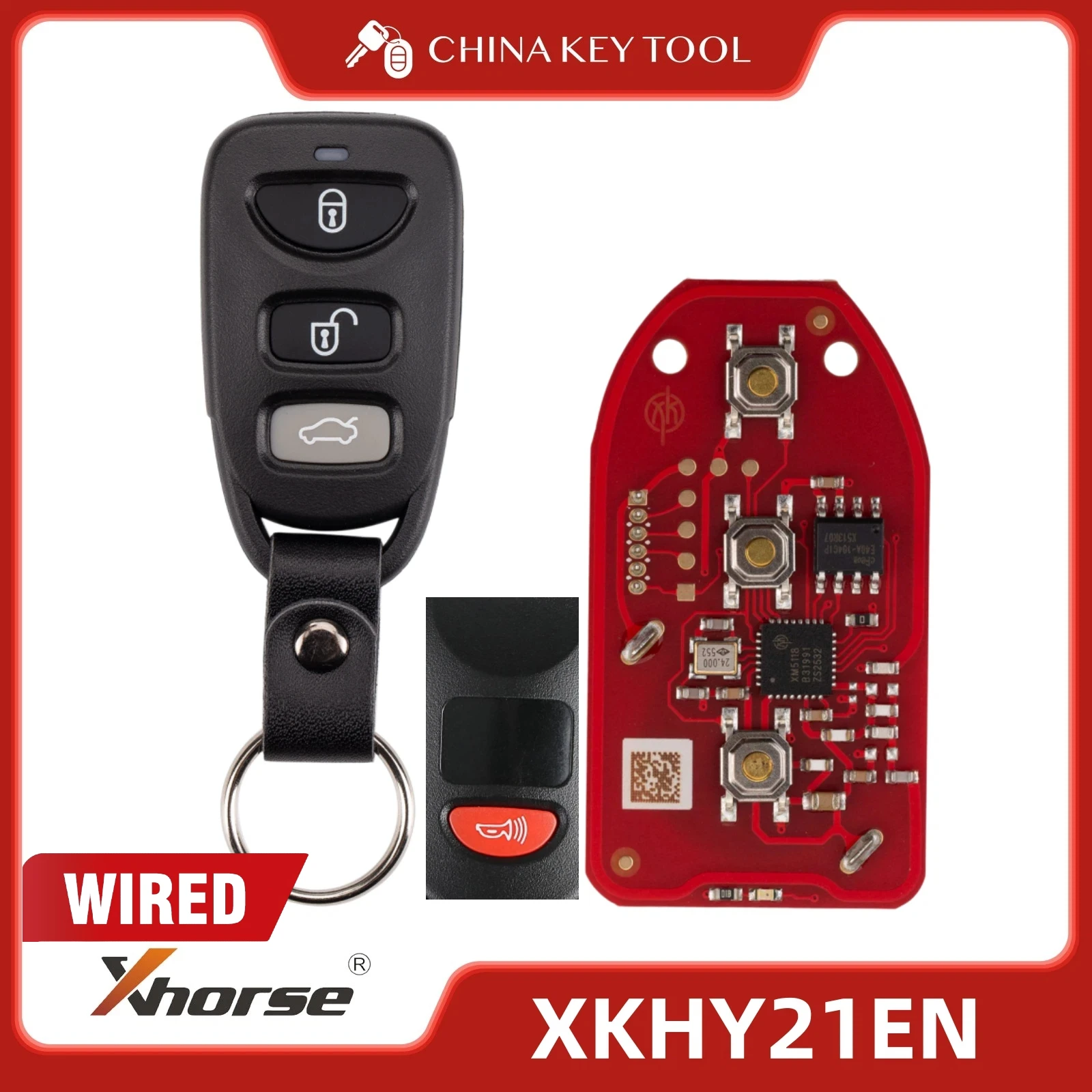 XHORSE XKHY21EN V2 2nd Gen Universal Wire Remote Key 4 Buttons English Version Supports Wireless Programming