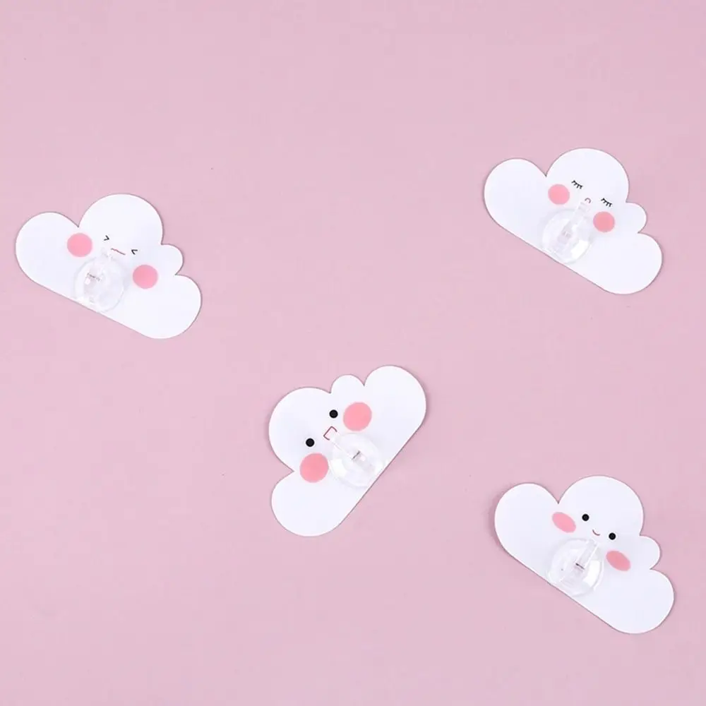 4Pcs Plastic Cloud Wall Hook Cute Traceless Wall Mounted Sticky Hook Rust-proof Waterproof Clouds Key Holder Office