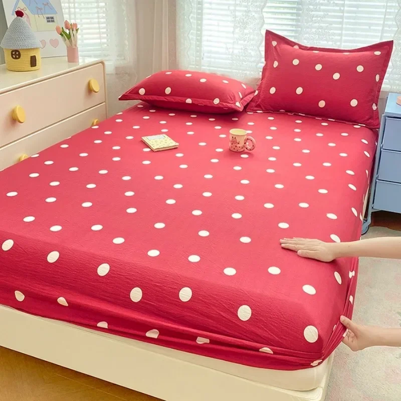 Class A polka dot double-layer yarn fitted sheet three-piece set four-season universal  dust protective cover