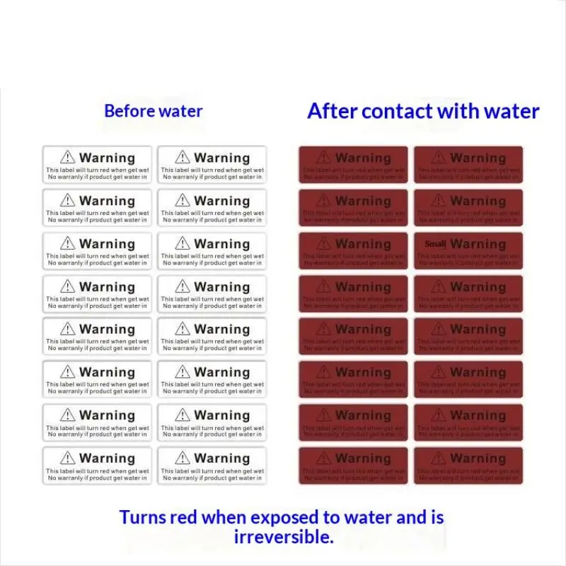 100 قطعة 30x9 مللي متر تسمية كشف السائل ملصق حساس للمياه يتحول إلى الأحمر/الأزرق عندما حصلت على جهاز مبلل مؤشر الضرر المحتمل