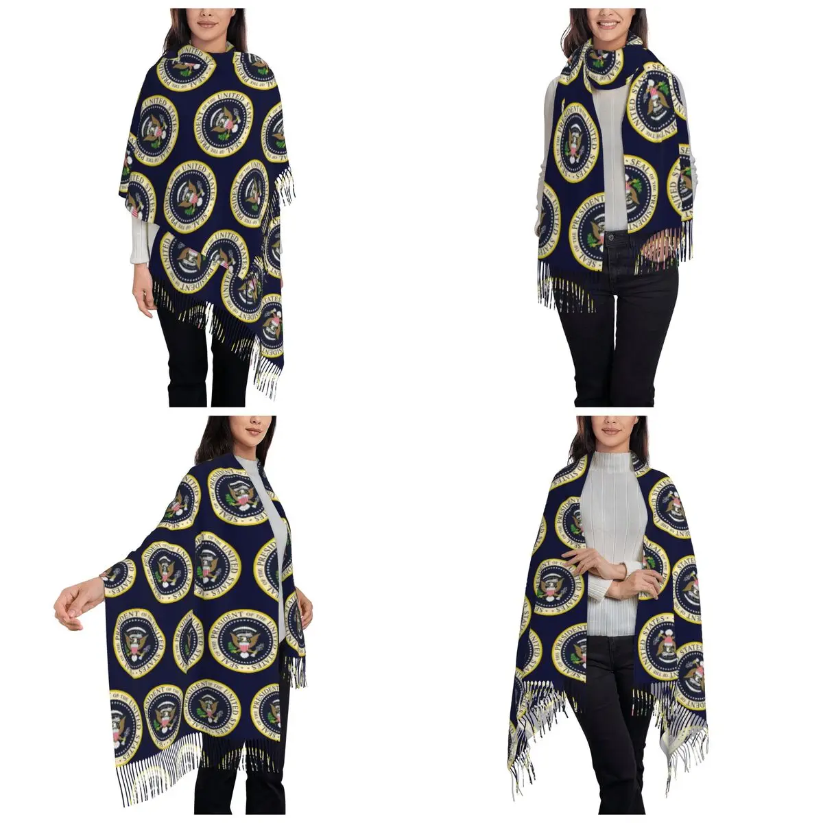 Seal Of The President Of The United States Us Usa Scarf Tassel Scarves for Women  Shawls and Wraps Long Fall Winter Shawl Wrap